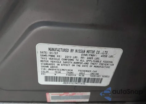 2007 Infiniti G35 Sport W/6-Speed Manual from USA, damaged, VIN JNKBV61E27M713636